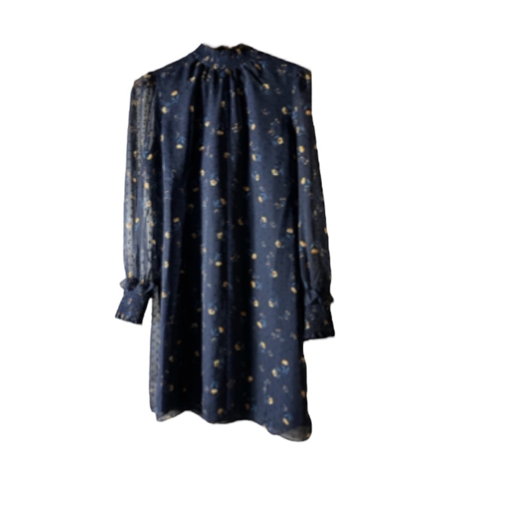 DRAPER JAMES Swiss Dot Field of Flowers  Smocked Dress in Nassau Navy Size MED - Picture 2 of 11